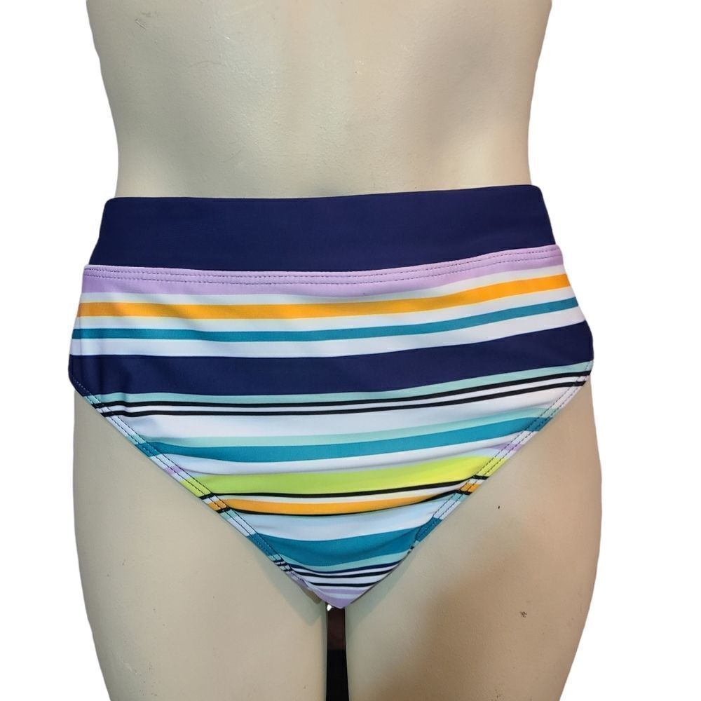 Next Tabata High Waisted & Leg Multi Color‎ Striped Bikini Bottoms Size Large
